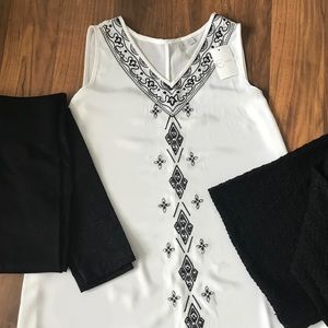 Cato- White Dress Tank w/ Black Embellishments.